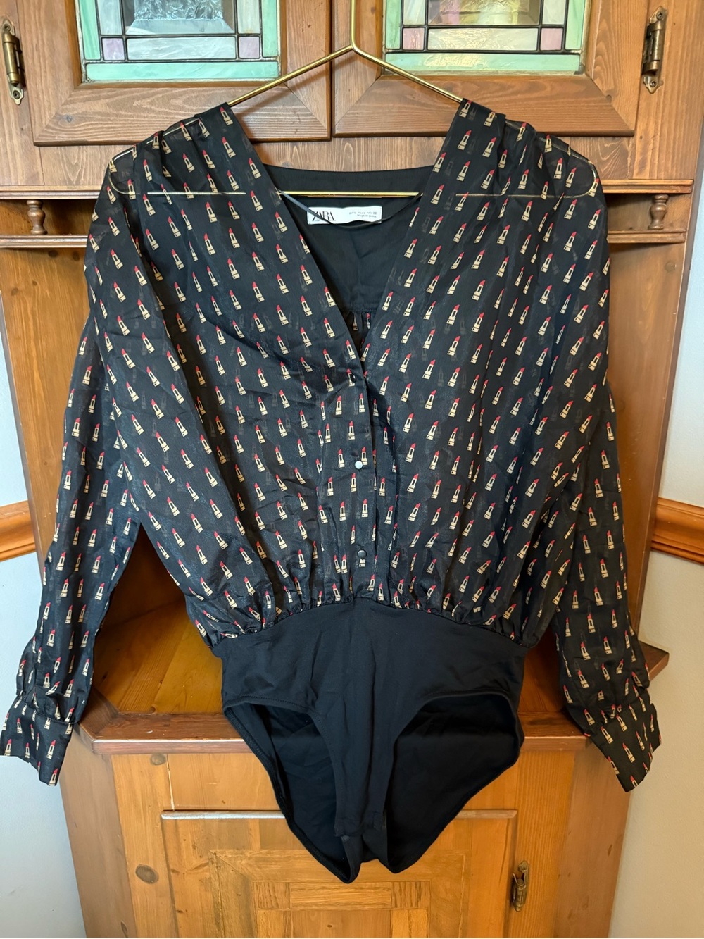 Zara Lipstick Print Sheer Bodysuit, also known in Florence Bodysuit L
